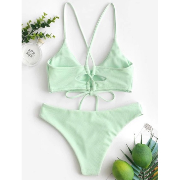 NWT ZAFUL Criss Cross Textured Padded Bikini Mint - Picture 2 of 11